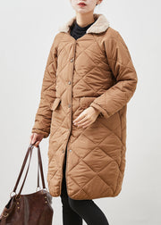 Brown Loose Duck Down Puffer Coat Fur Collar Pockets Winter