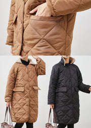 Brown Loose Duck Down Puffer Coat Fur Collar Pockets Winter