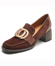 Brown Retro Chunky Suede Simple Splicing Metal Buckle