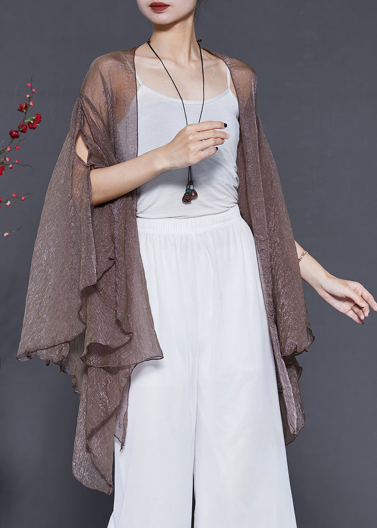 Brown Silk Cardigan Asymmetrical Cloak Sleeves