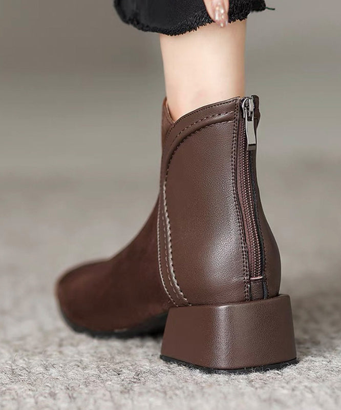 Brown Splicing Elegant Chunky Suede Boots