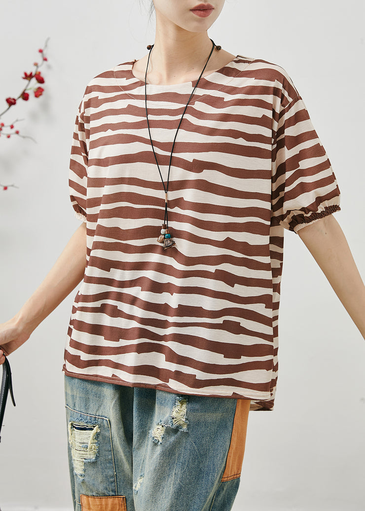 Brown Striped Cotton Tank Tops Oversized Summer