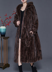 Brown Striped Faux Fur Trenchs Oversized Spring