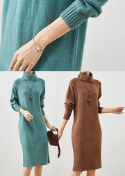 Brown Warm Knitwear Dress Turtle Neck Winter