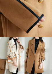 Camel Patchwork Woolen Trench Oversized Double Breast Fall