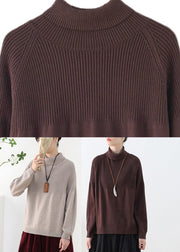 Camel Side Open Thick Knit Sweaters Long Sleeve