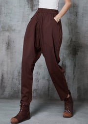 Caramel Cotton Harem Pants High Waist Button Spring