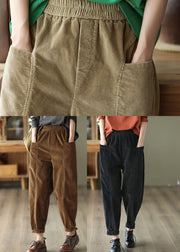 Caramel Patchwork Corduroy Harem Pants Oversized Pockets Spring