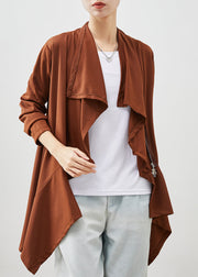 Caramel Patchwork Cotton Cardigans Asymmetrical Spring