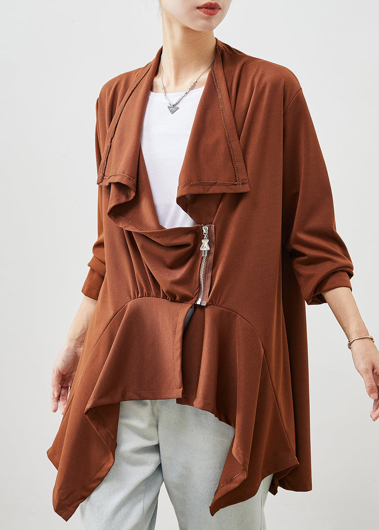 Caramel Patchwork Cotton Cardigans Asymmetrical Spring