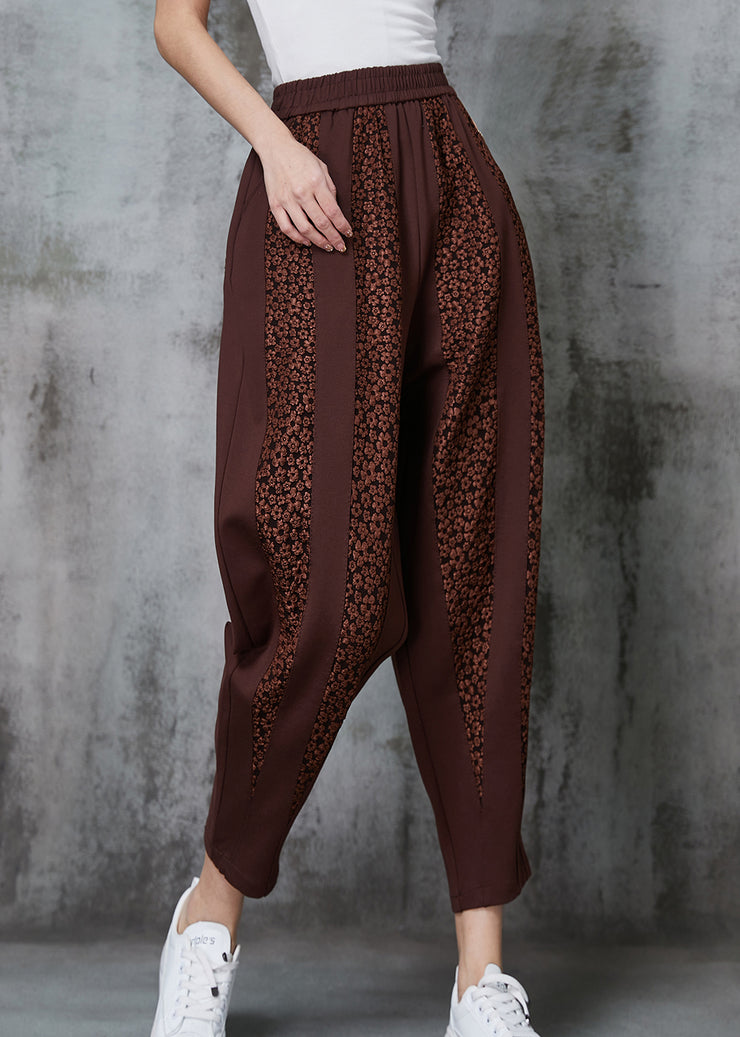 Caramel Patchwork Cotton Pants Oversized Jacquard Spring