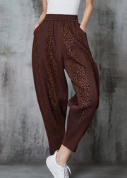 Caramel Patchwork Cotton Pants Oversized Jacquard Spring