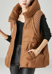 Caramel Patchwork Knit Duck Down Vests Hooded Winter