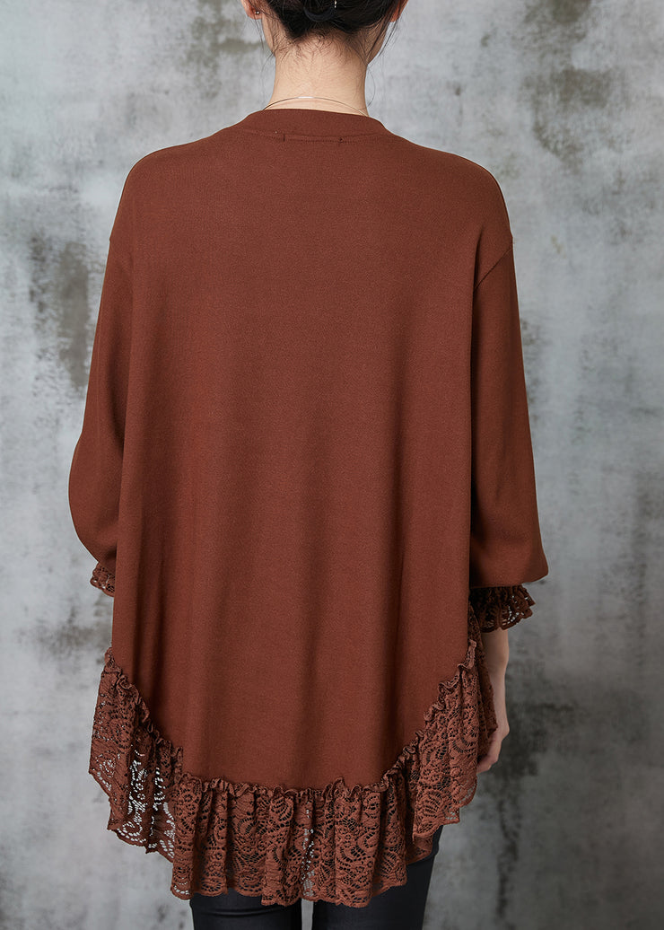 Caramel Patchwork Lace Cotton Loose Sweatshirt Oversized Spring