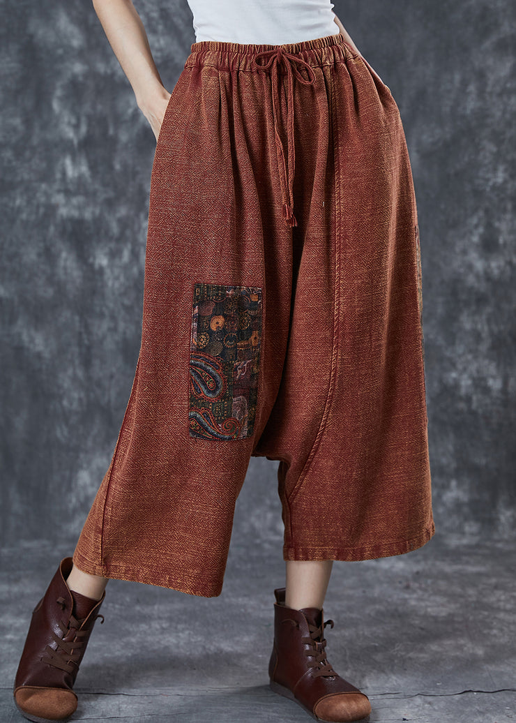 Caramel Patchwork Linen Harem Pants Oversized Applique Summer