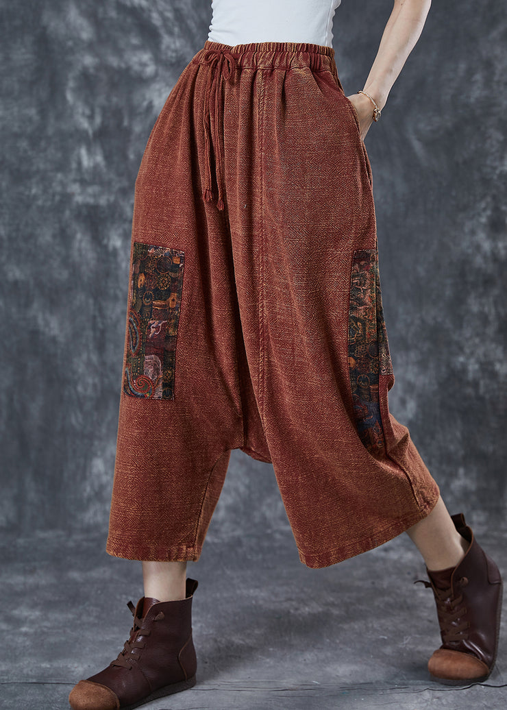 Caramel Patchwork Linen Harem Pants Oversized Applique Summer