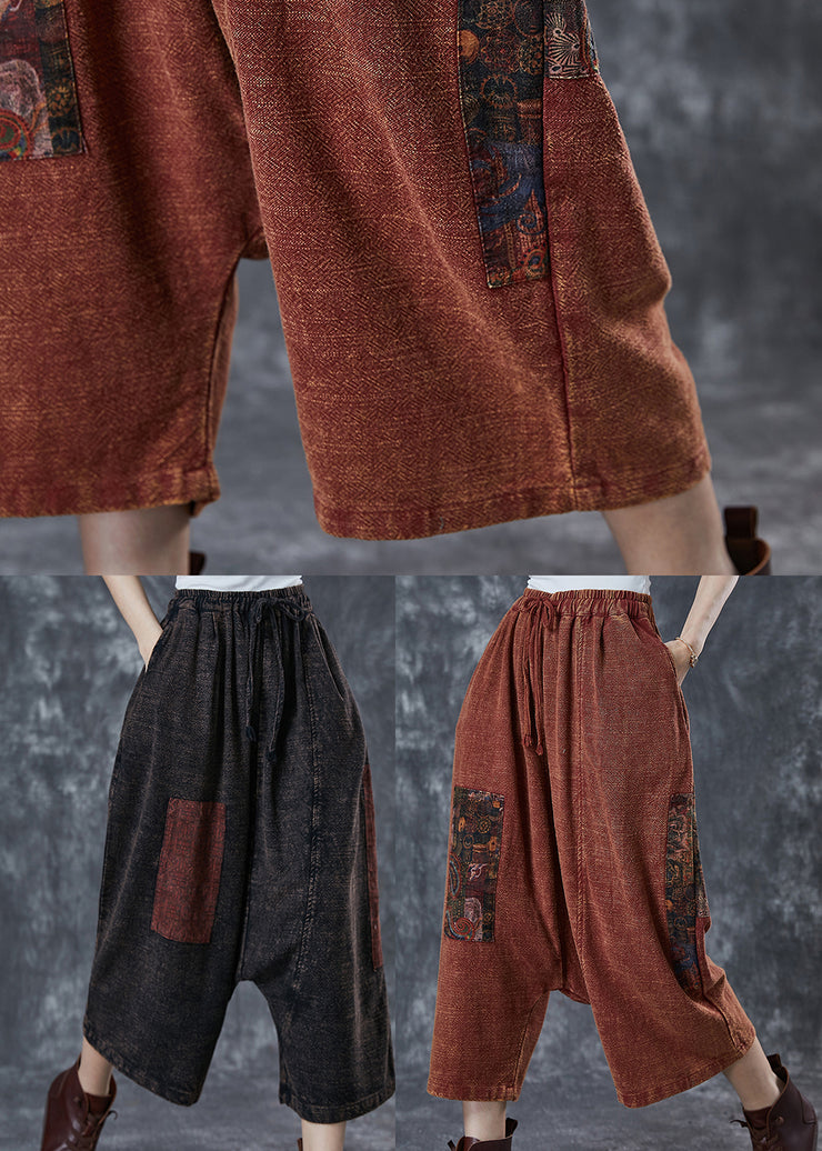 Caramel Patchwork Linen Harem Pants Oversized Applique Summer