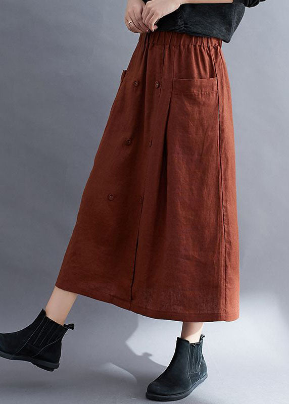 Caramel Pockets Patchwork Linen Skirts Wrinkled Summer