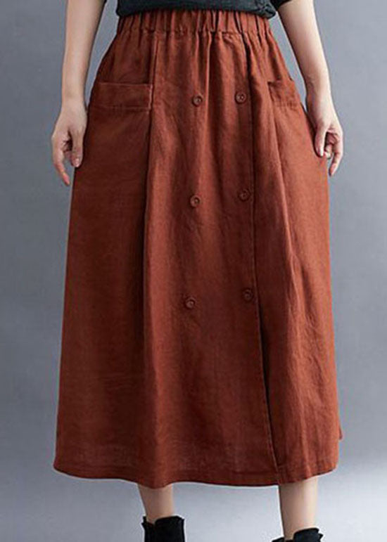 Caramel Pockets Patchwork Linen Skirts Wrinkled Summer