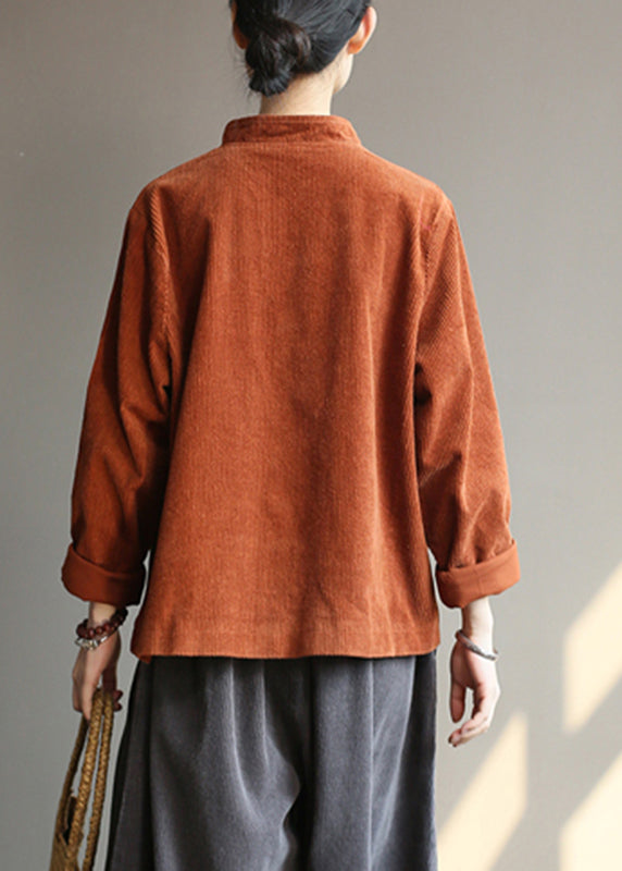 Caramel Stand Collar Corduroy Coats Fall