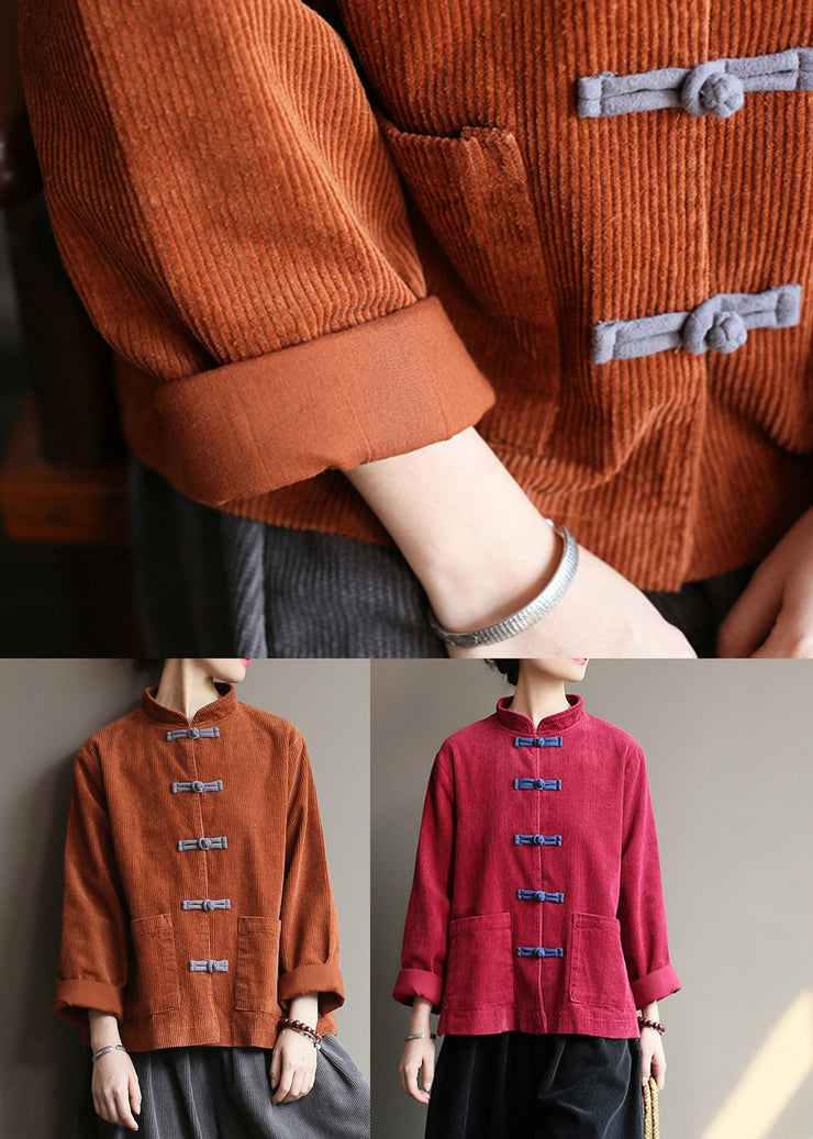 Caramel Stand Collar Corduroy Coats Fall