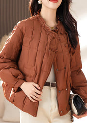 Caramel Tasseled Button Patchwork Fine Cotton Filled Coats Ruffled Winter