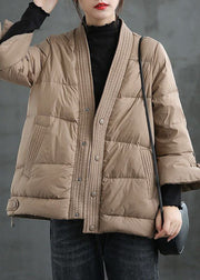 Beige  V Neck Button Thick fashion Winter Duck Down Jackets