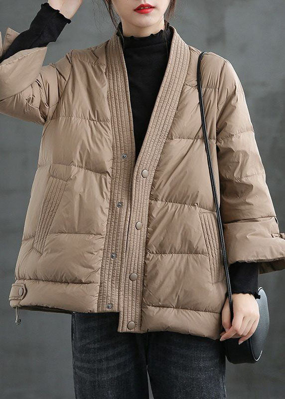 Black  V Neck Button Thick fashion Winter Duck Down Jackets