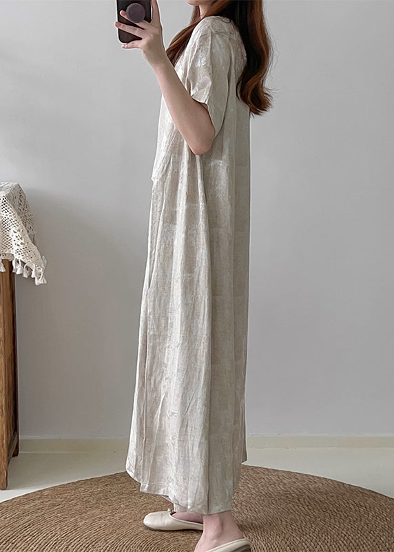 Casual Apricot Asymmetrical Jacquard Cotton Long Dresses Summer