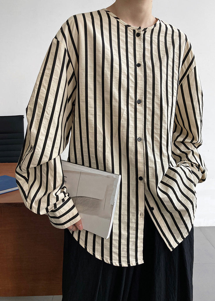 Casual Apricot Striped Button Shirts Long Sleeve