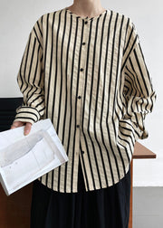 Casual Apricot Striped Button Shirts Long Sleeve