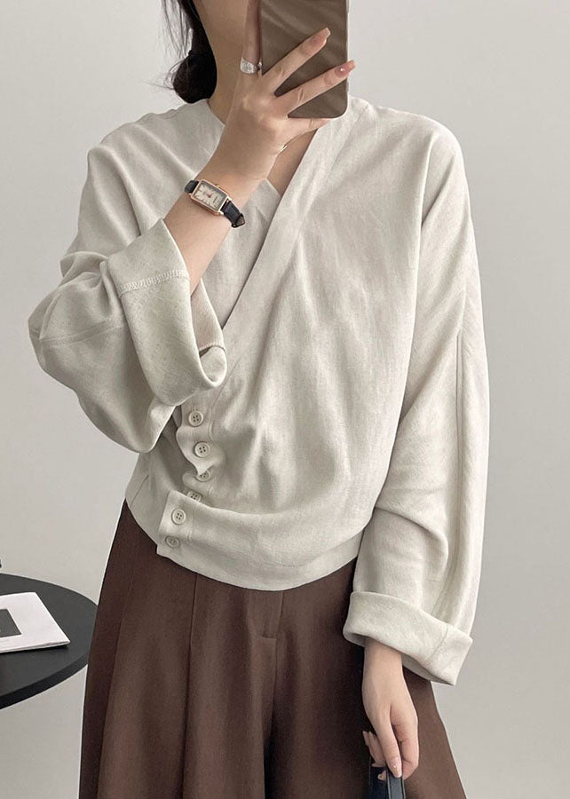 Casual Apricot V Neck Asymmetrical Cozy Top Long Sleeve