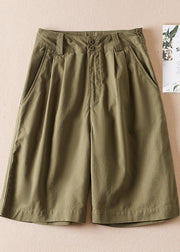 Casual Army Green Pockets High Waist Cotton Shorts Summer