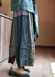 Casual Asymmetrical Patchwork Elastic Waist Linen A Line Skirt Summer