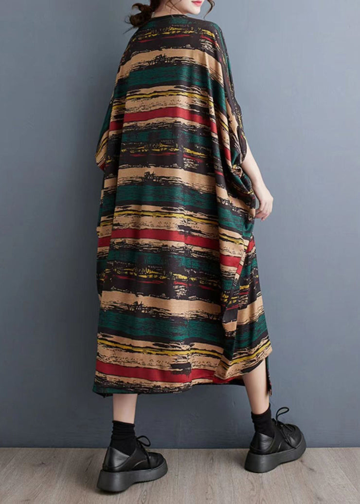 Casual Asymmetrical Striped Pockets Long Dress Summer