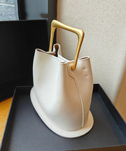 Casual Beige Calf Leather Tote Handbag