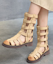 Casual Beige Cowhide Leather Splicing Cross Strap Boots