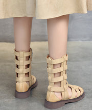 Casual Beige Cowhide Leather Splicing Cross Strap Boots