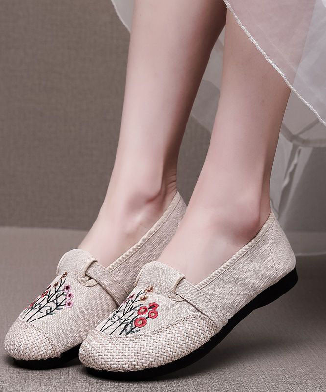 Casual Beige Embroideried Flat Shoes For Women Splicing Flat Feet Shoes