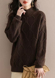 Casual Beige Half Hign Neck Thick Knit Sweater Tops Fall