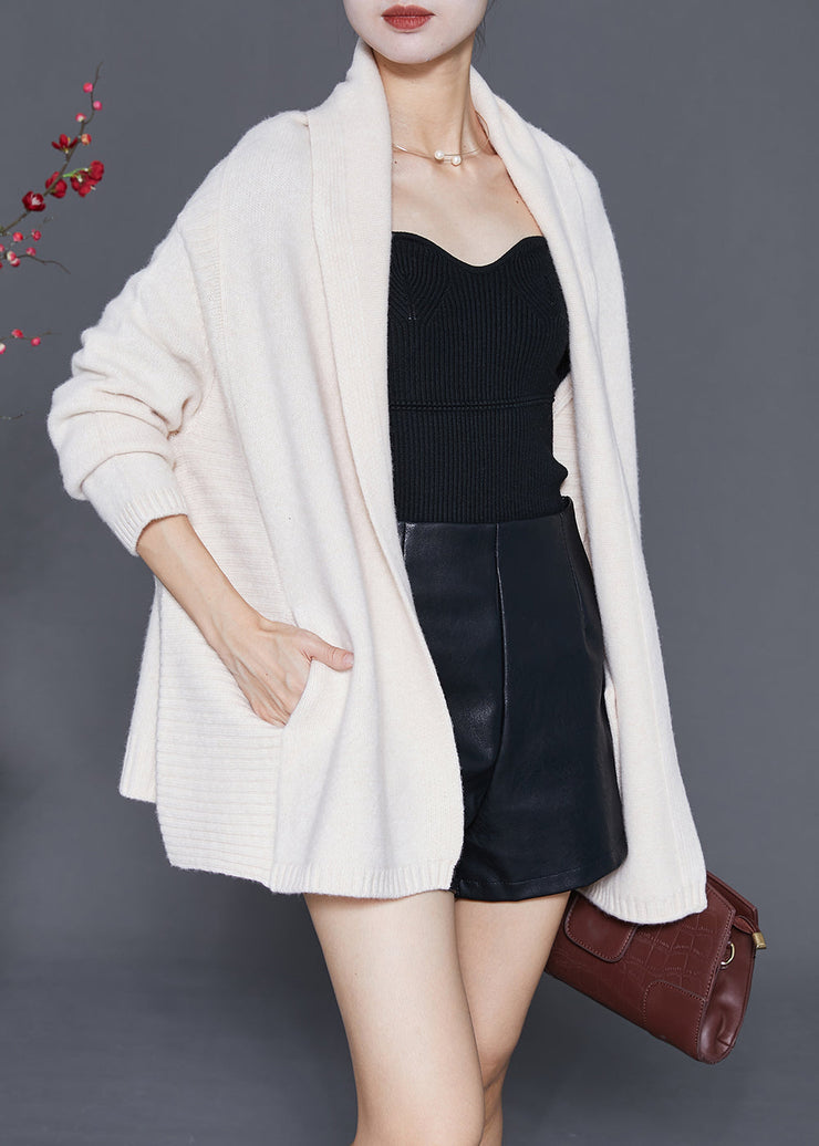 Casual Beige Oversized Thick Knit Cardigan Fall