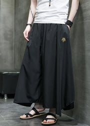 Casual Black Asymmetrical Pockets Ice Silk Mens Wide Leg Pants Summer