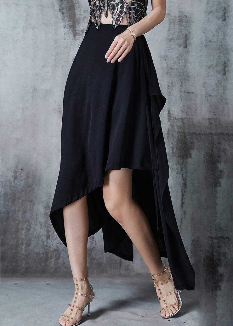 Casual Black Asymmetrical Silm Fit Chiffon Skirt Summer