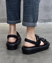 Casual Black Buckle Strap Rivet Splicing Platform Sandals