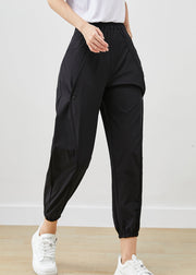 Casual Black Elastic Waist Pockets Cotton Harem Pants Fall