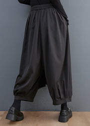 Casual Black Elastic Waist Pockets Solid Wide Leg Pants Skirt Summer