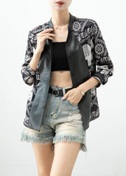 Casual Black Elephant Print Patchwork Blouse Tops Fall