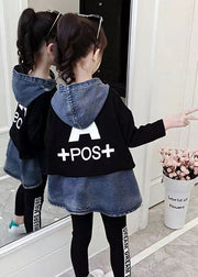 Casual Black Hooded Patchwork Denim Baby Girls Top Fall