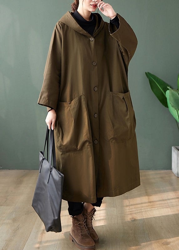 Casual Black Hooded Pockets Patchwork Cotton Long Trench Coats Long Sleeve