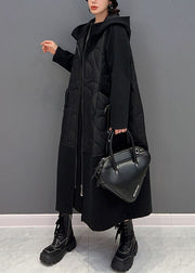 Casual Black Hooded Pockets Patchwork Fine Cotton Filled Women Witner Coats